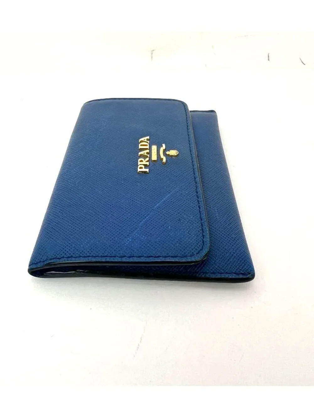 Prada Saffiano Leather Card Holder Blue